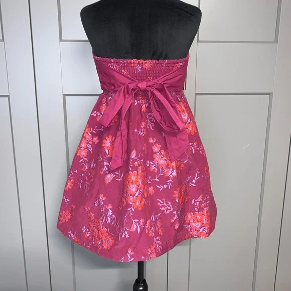 Free People Matilda Floral Strapless Mini Dress Smocked Back Bow Tie Purple Sz M - Picture 3 of 8